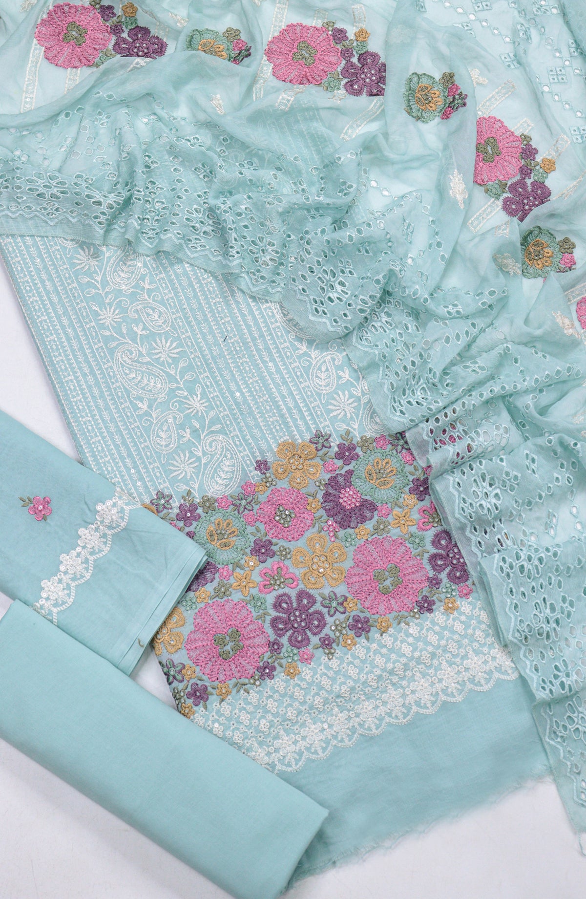 Cross Stitch by Amna Khadija Embroidered Swiss Voile Unstitched 3 Piece Suit - Design-04 - AM25CWV - Green - Luxury Collection