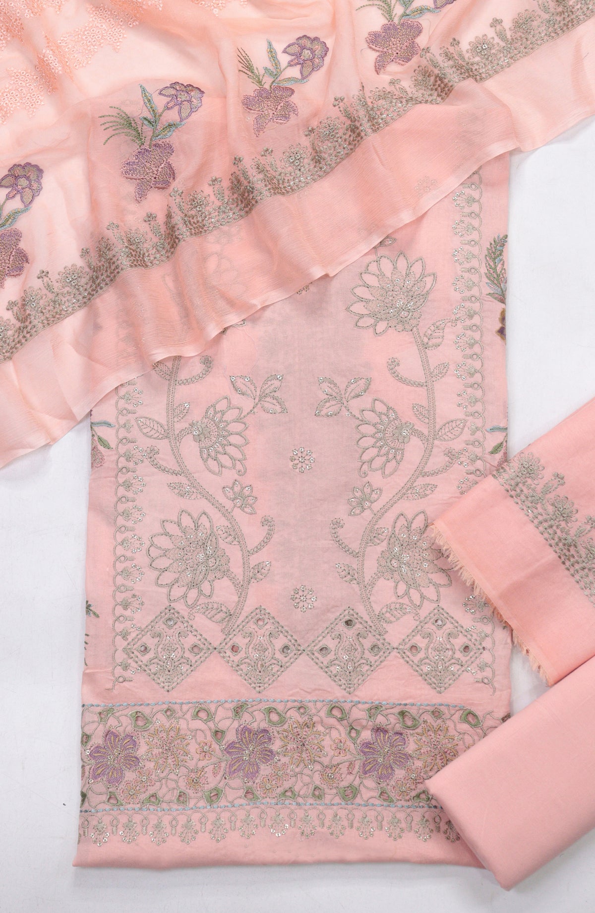 Cross Stitch by Amna Khadija Embroidered Swiss Voile Unstitched 3 Piece Suit - Design-11 - AM25CWV - Pink - Luxury Collection