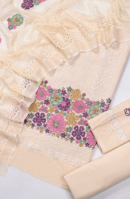 Cross Stitch by Amna Khadija Embroidered Swiss Voile Unstitched 3 Piece Suit - Design-03 - AM25CWV - Light Pink - Luxury Collection