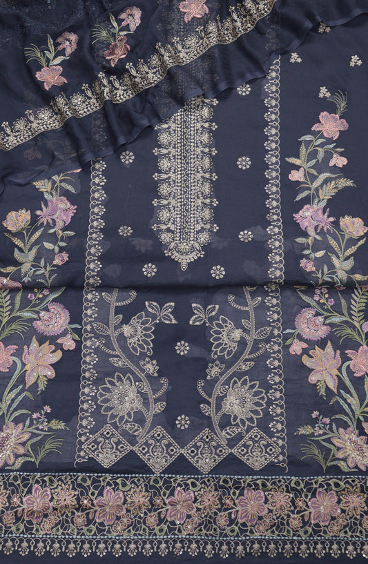 Cross Stitch by Amna Khadija Embroidered Swiss Voile Unstitched 3 Piece Suit - Design-10 - AM25CWV - Purple - Luxury Collection