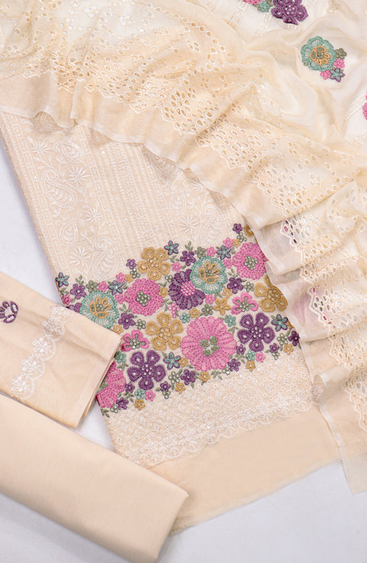 Cross Stitch by Amna Khadija Embroidered Swiss Voile Unstitched 3 Piece Suit - Design-03 - AM25CWV - Light Pink - Luxury Collection