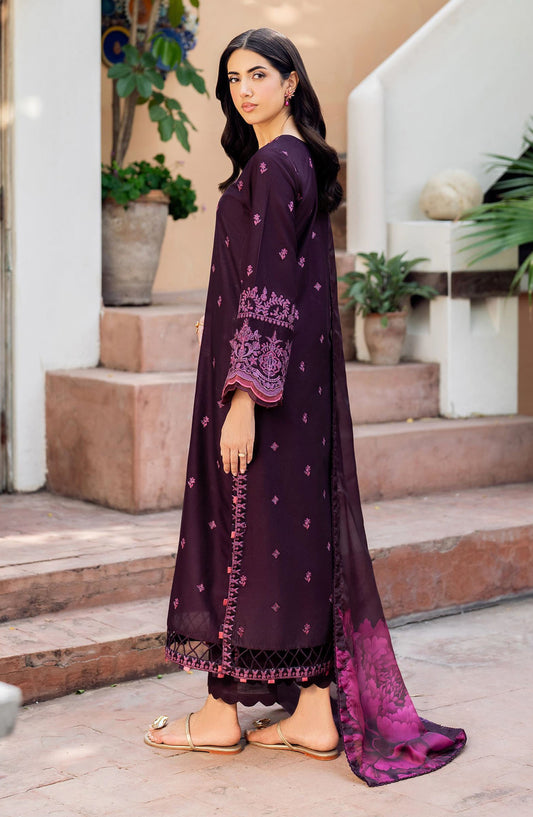 NURA by Zarif Embroidered Lawn Unstitched 3 Piece Suit - ZRF25NSE - D-04 FAHA - Purple - Summer Collection