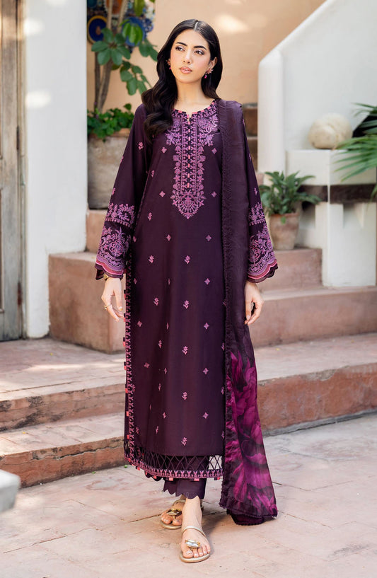 NURA by Zarif Embroidered Lawn Unstitched 3 Piece Suit - ZRF25NSE - D-04 FAHA - Purple - Summer Collection