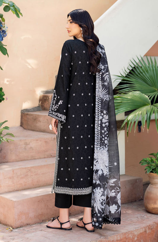 NURA by Zarif Embroidered Lawn Unstitched 3 Piece Suit - ZRF25NSE - D-10 MILHA - Black - Summer Collection