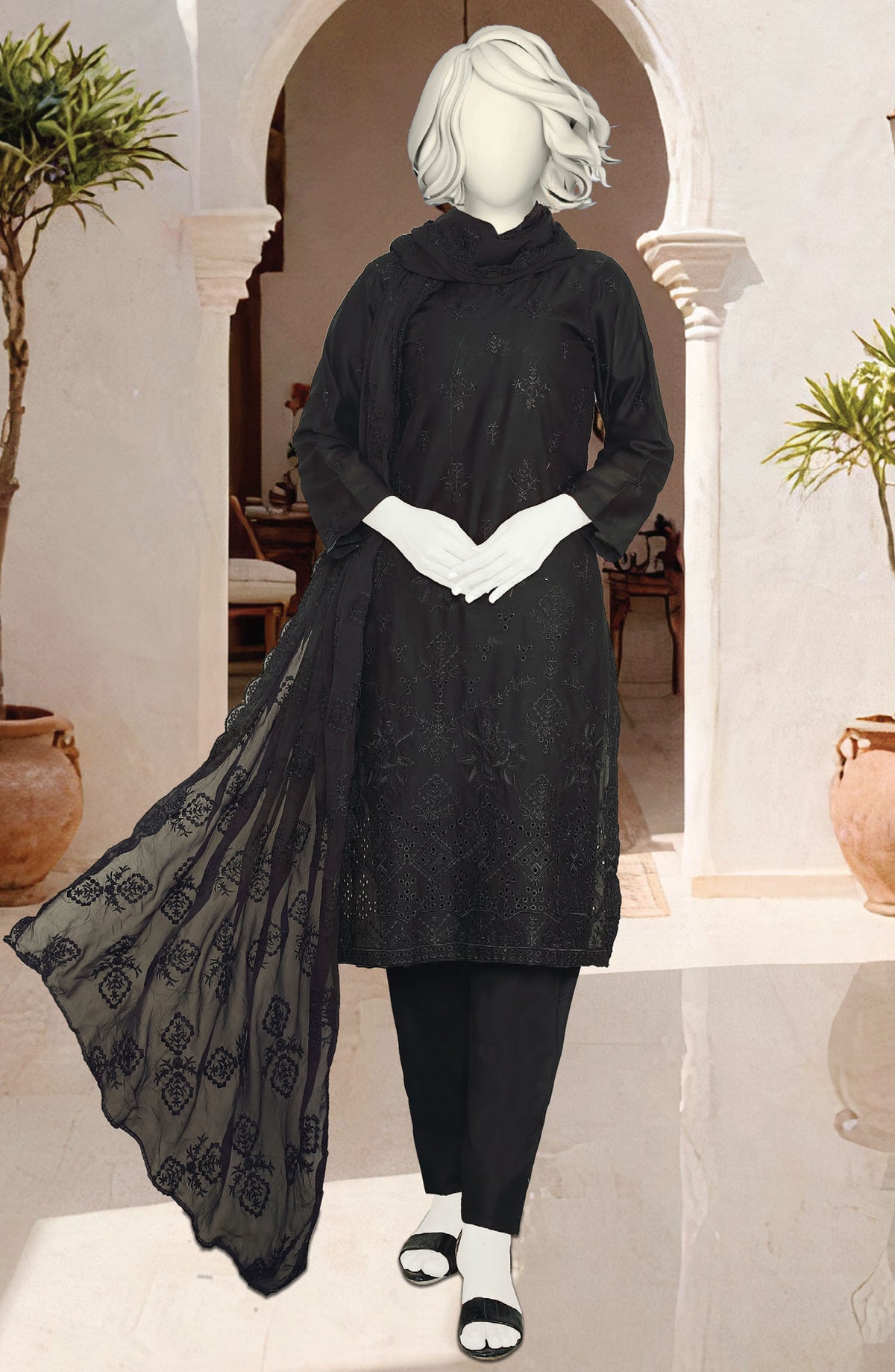 Black Rose by Al Karim Embroidered Lawn Unstitched 3 Piece Suit - D-1660-25 - ALK25ABCBR - Black - Summer Collection