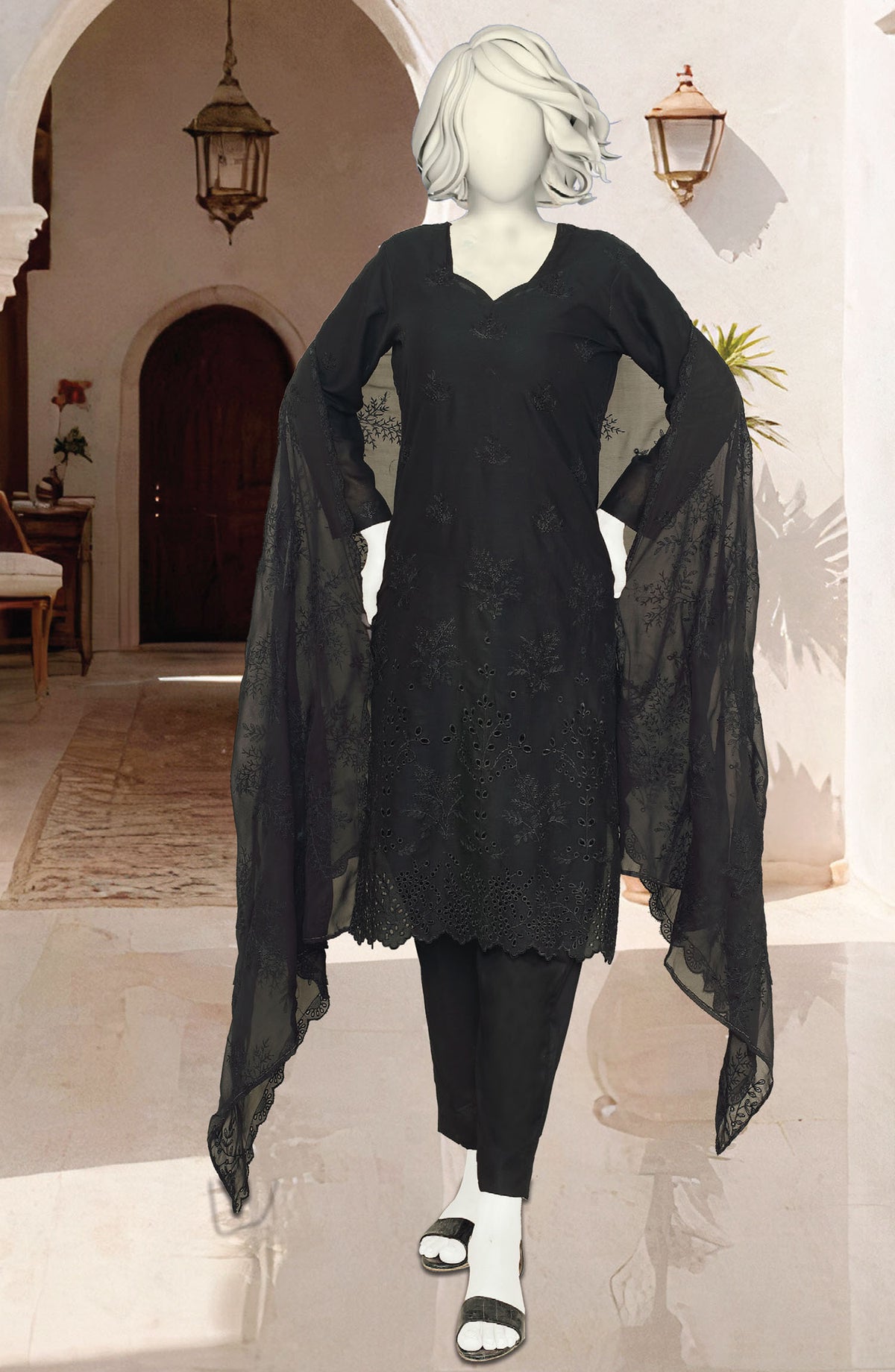 Black Rose by Al Karim Embroidered Lawn Unstitched 3 Piece Suit - D-1661-25 - ALK25ABCBR - Black - Summer Collection