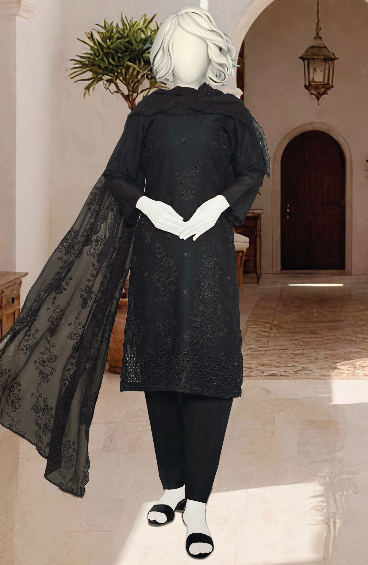 Black Rose by Al Karim Embroidered Lawn Unstitched 3 Piece Suit - D-1662-25 - ALK25ABCBR - Black - Summer Collection