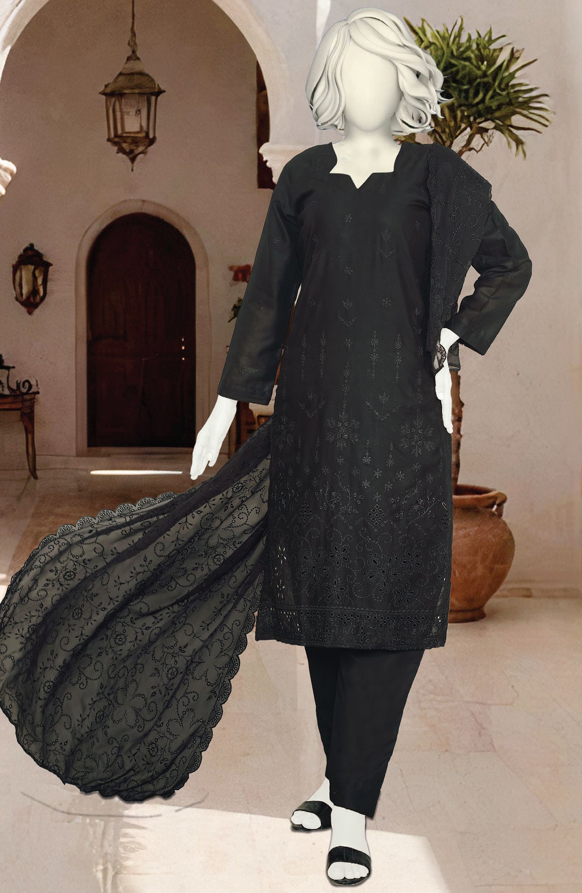Black Rose by Al Karim Embroidered Lawn Unstitched 3 Piece Suit - D-1663-25 - ALK25ABCBR - Black - Summer Collection