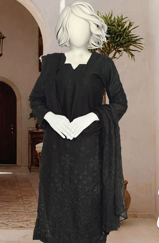 Black Rose by Al Karim Embroidered Lawn Unstitched 3 Piece Suit - D-1663-25 - ALK25ABCBR - Black - Summer Collection