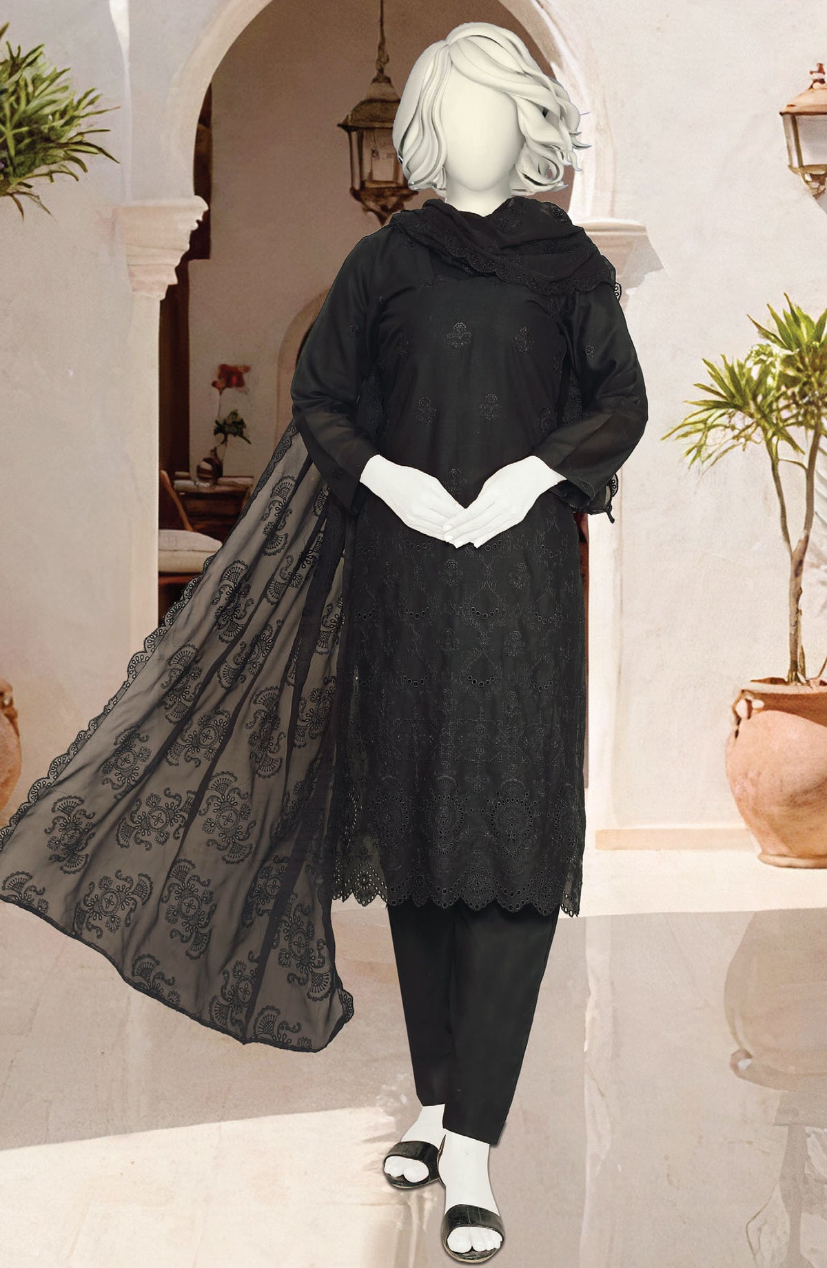 Black Rose by Al Karim Embroidered Lawn Unstitched 3 Piece Suit - D-1664-25 - ALK25ABCBR - Black - Summer Collection