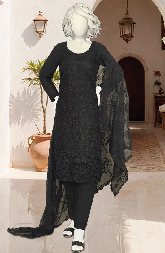 Black Rose by Al Karim Embroidered Lawn Unstitched 3 Piece Suit - D-1666-25 - ALK25ABCBR - Black - Summer Collection