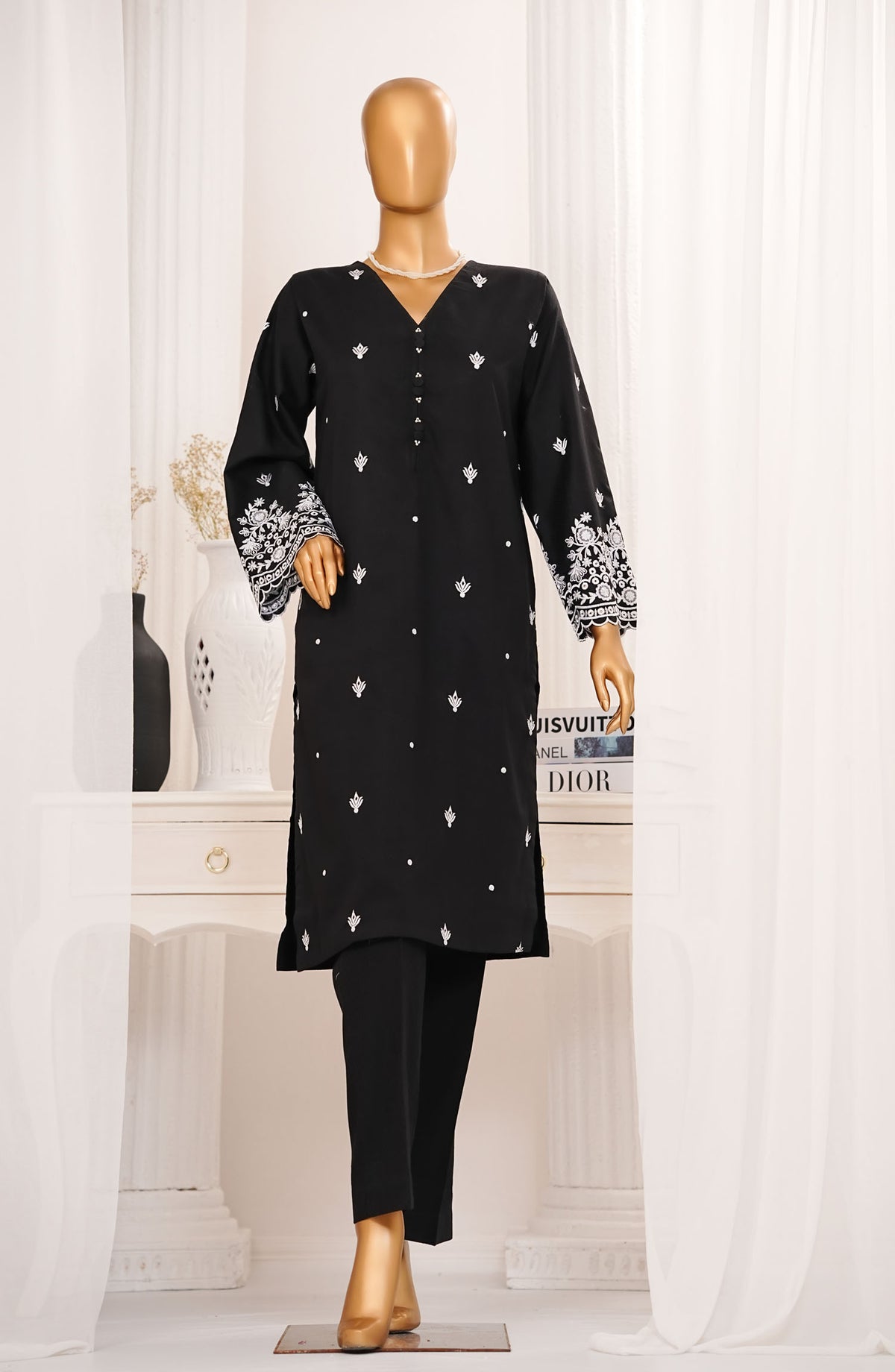 Monochrome by Amna Khadija Embroidered Cotton Stitched 2 Piece Suit - AM25MNC - D-276 - Black - Summer Collection