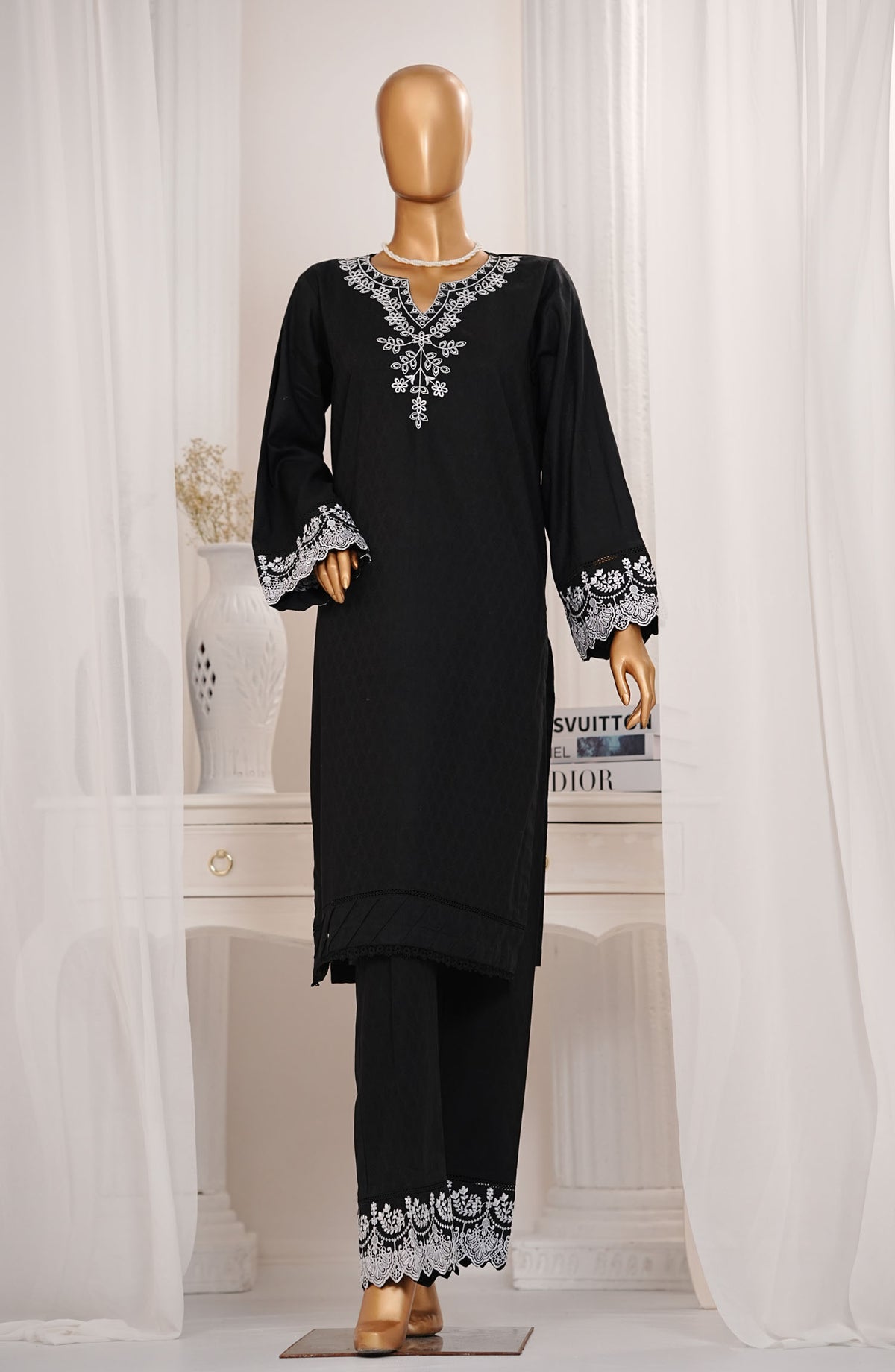 Monochrome by Amna Khadija Embroidered Cotton Stitched 2 Piece Suit - AM25MNC - D-277 - Black - Summer Collection
