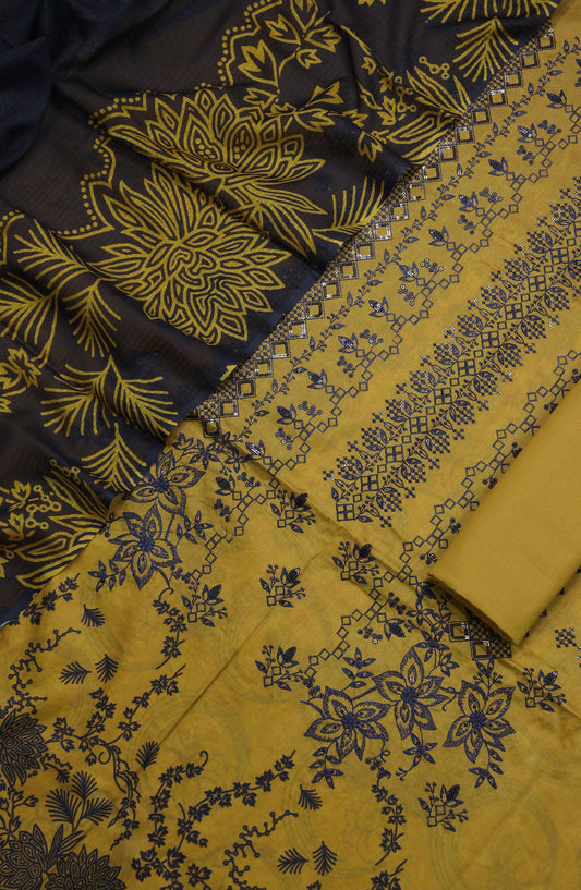 Ishmal by Amna Khadija Embroidered Lawn Unstitched 3 Piece Suit - D-01 - AM25ISHEL - Mustard - Summer Collection