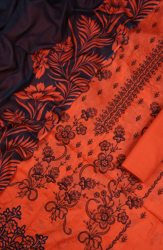Ishmal by Amna Khadija Embroidered Lawn Unstitched 3 Piece Suit - D-03 - AM25ISHEL - Orange - Summer Collection