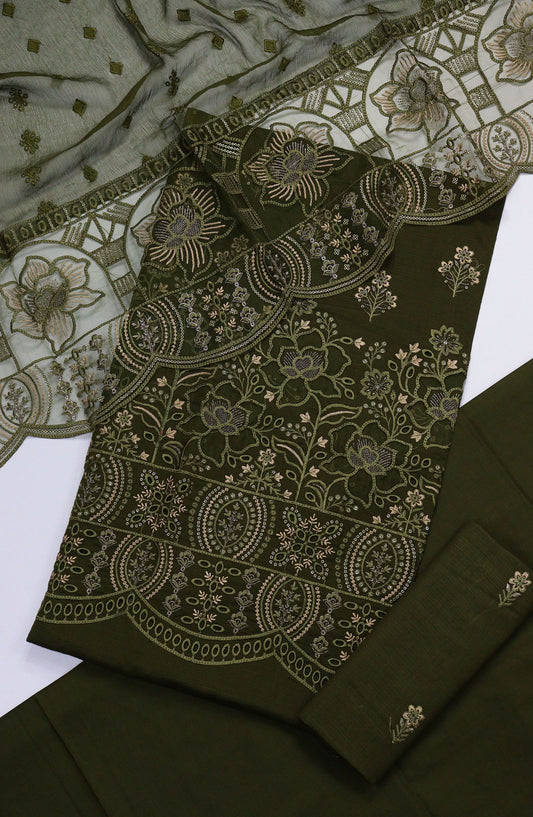 Sara by Amna Khadija Chikankari Lawn Unstitched 3 Piece Suit - D-05 - AM25SCBNL - Green - Summer Collection