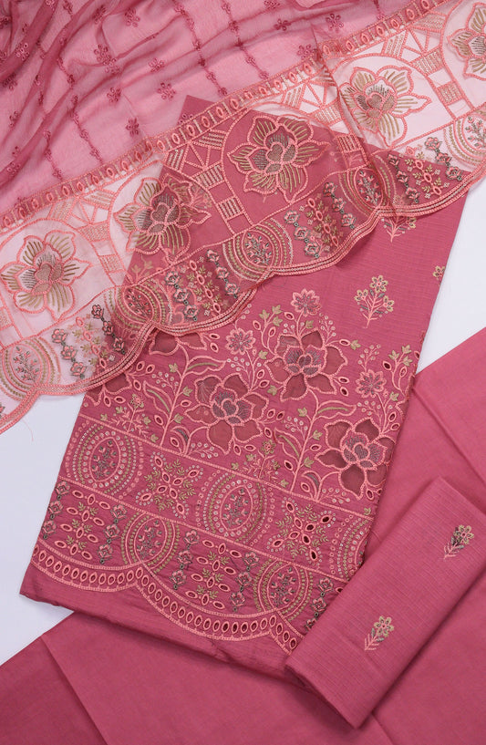 Sara by Amna Khadija Chikankari Lawn Unstitched 3 Piece Suit - D-06 - AM25SCBNL - Pink - Summer Collection