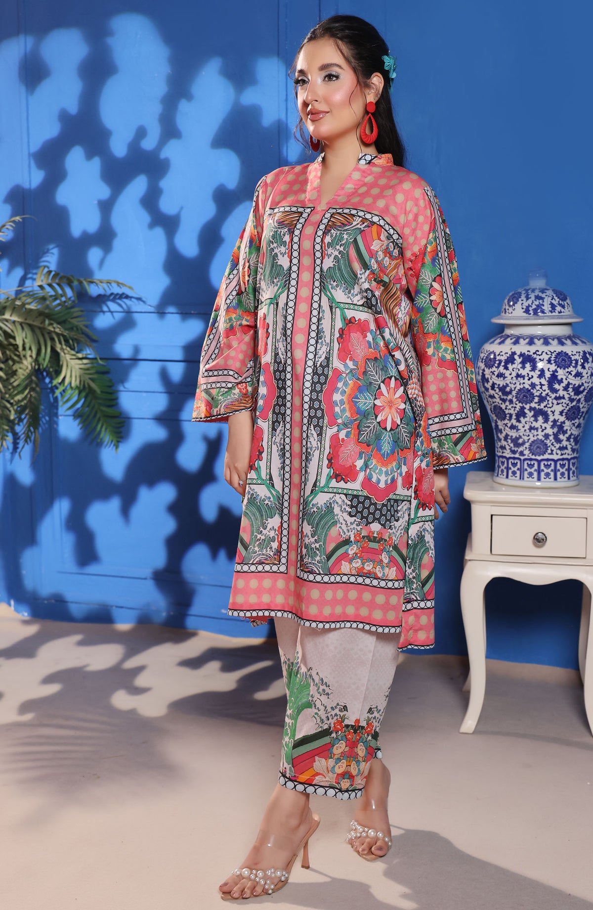 Dr Prints by Dr Haris Digital Printed Lawn Unstitched 2 Piece Suit - DHR25PR - D-05 - Pink - Summer Collection