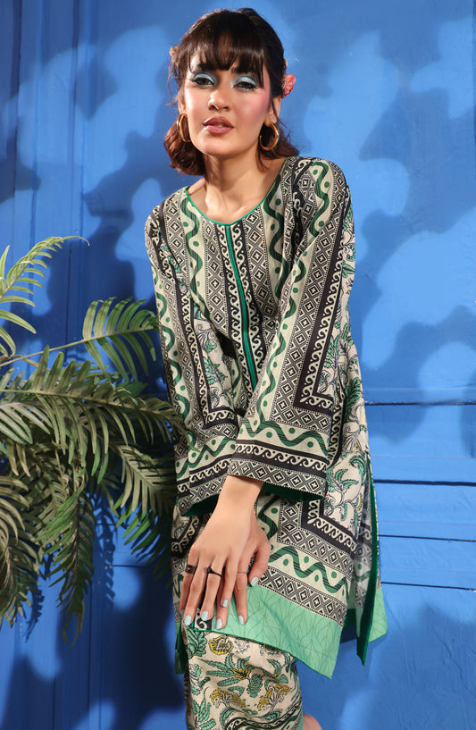 Dr Prints by Dr Haris Digital Printed Lawn Unstitched 2 Piece Suit - DHR25PR - D-04 - Green - Summer Collection