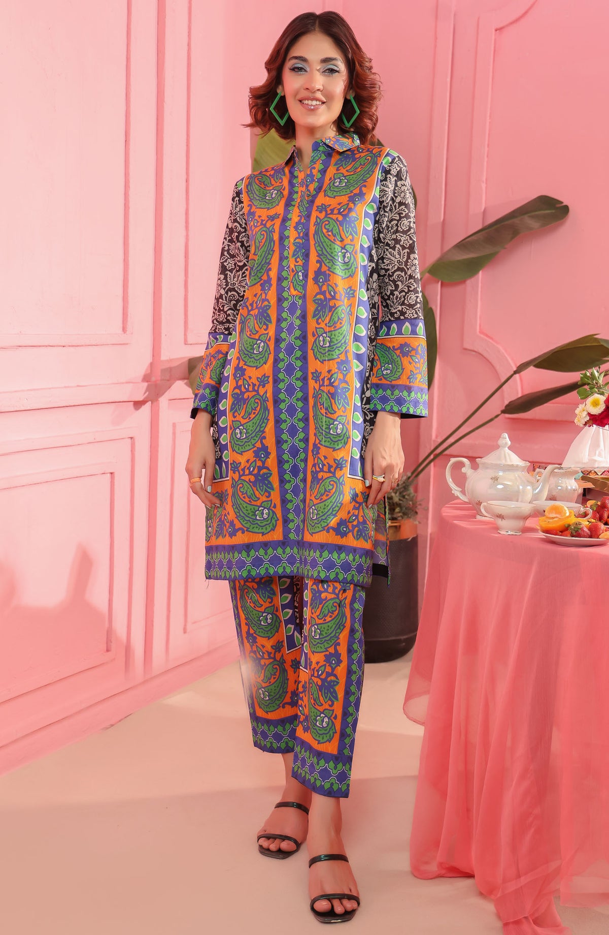 Dr Prints by Dr Haris Digital Printed Lawn Unstitched 2 Piece Suit - DHR25PR - D-01 - Orange - Summer Collection