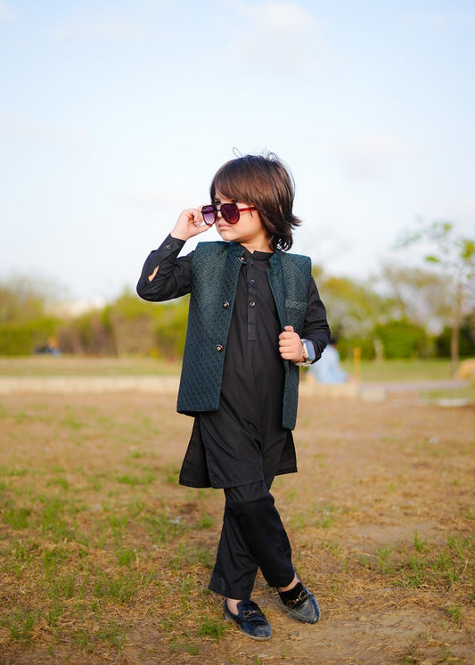 Green Waistcoat with Black Suit EW 55