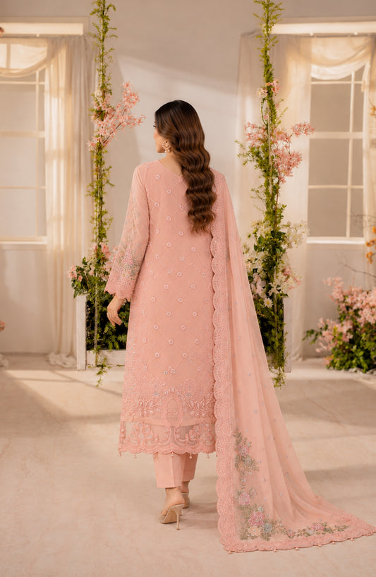 Darbaar-e-Ishq by Amna Khadija Embroidered Chiffon Stitched 3 Piece Suit - AKDI-02 - AM26DBR - Pink - Festive Collection