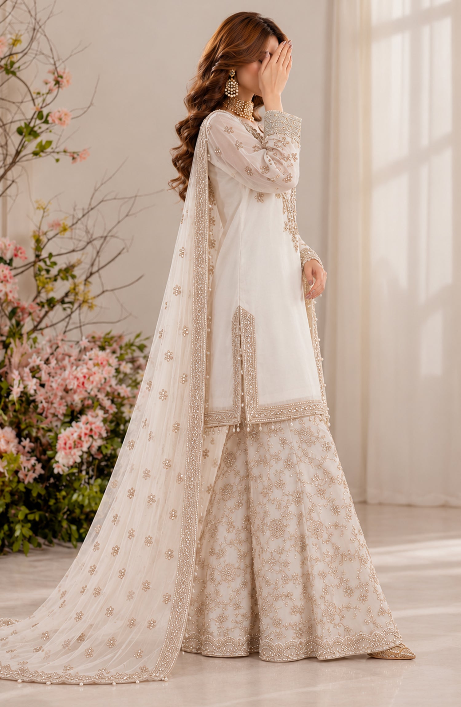 Darbaar-e-Ishq by Amna Khadija Embroidered Chiffon Stitched 3 Piece Suit - AKDI-05 - AM26DBR - White - Festive Collection