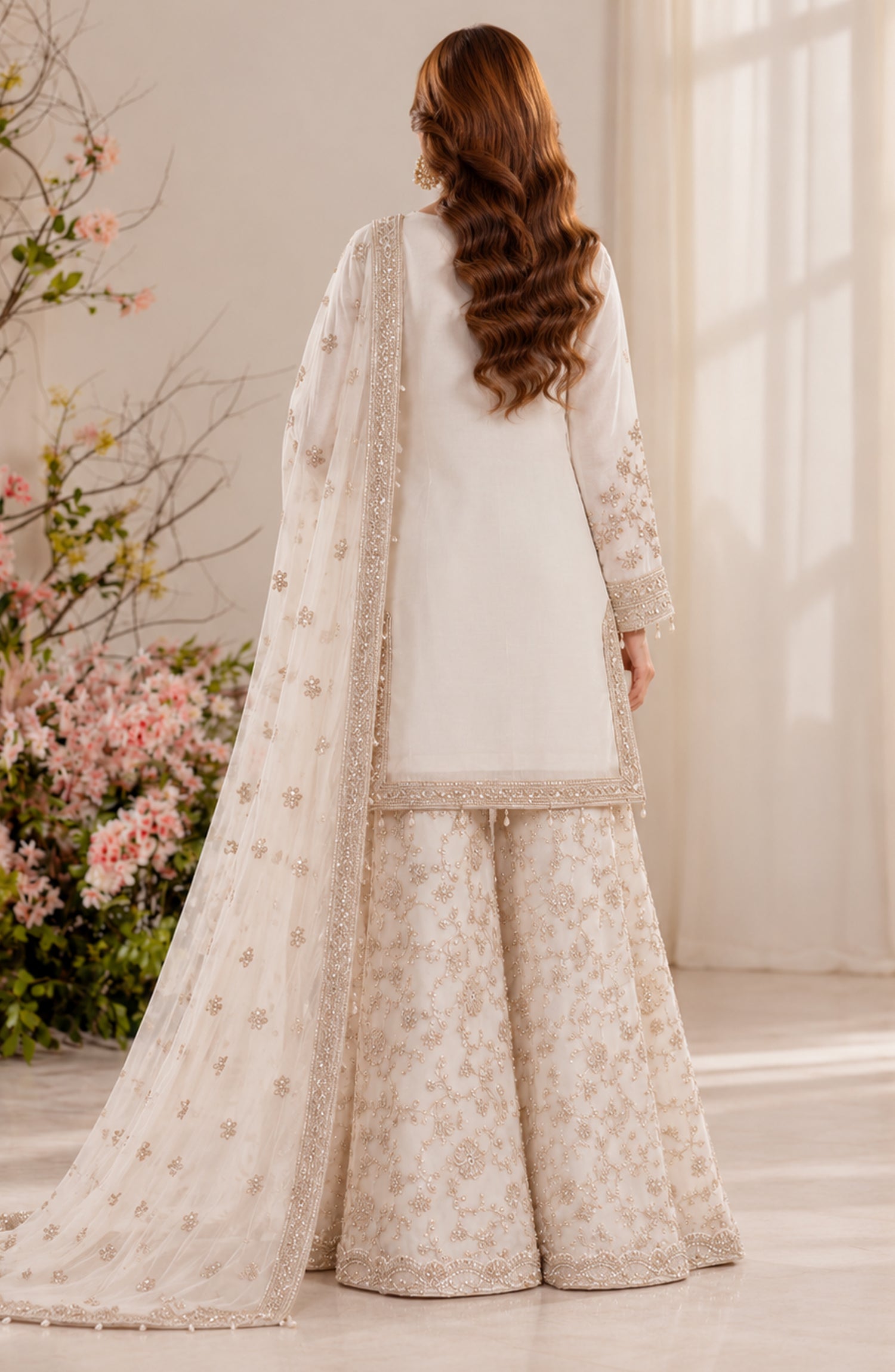 Darbaar-e-Ishq by Amna Khadija Embroidered Chiffon Stitched 3 Piece Suit - AKDI-05 - AM26DBR - White - Festive Collection