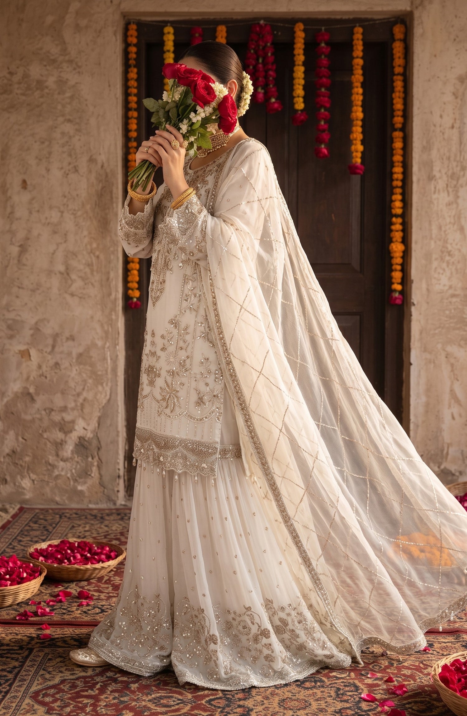 Darbaar-e-Ishq by Amna Khadija Embroidered Chiffon Stitched 3 Piece Suit - AKDI-07 - AM26BRT - White - Festive Collection