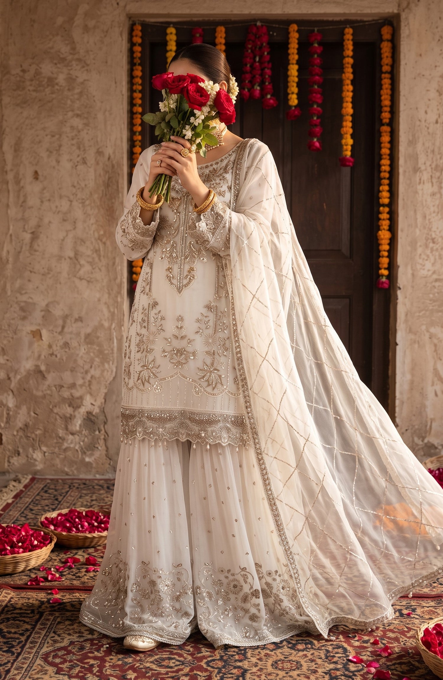 Darbaar-e-Ishq by Amna Khadija Embroidered Chiffon Stitched 3 Piece Suit - AKDI-07 - AM26BRT - White - Festive Collection