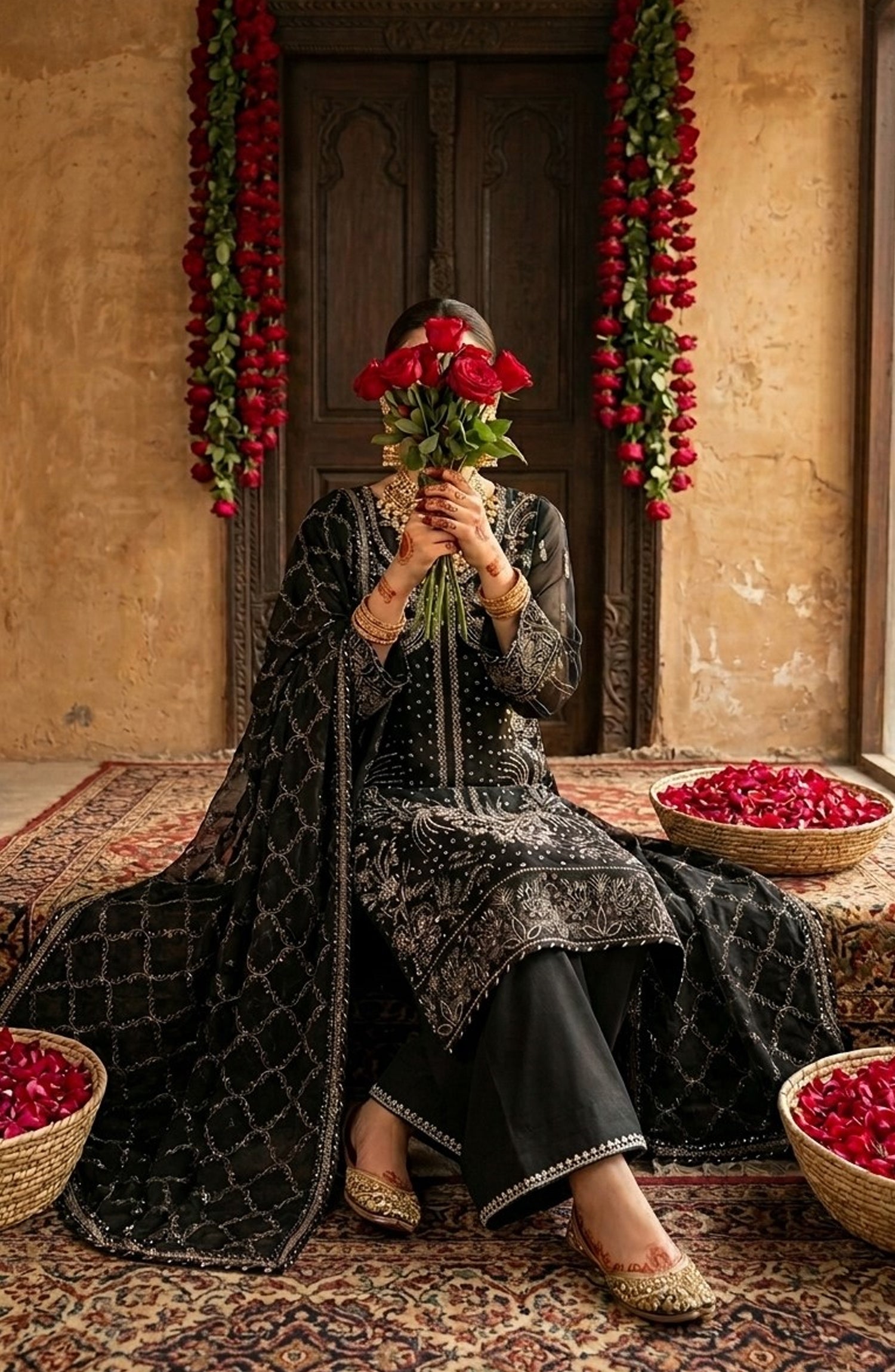 Darbaar-e-Ishq by Amna Khadija Embroidered Chiffon Stitched 3 Piece Suit - AKDI-08 - AM26BRT - Black - Festive Collection