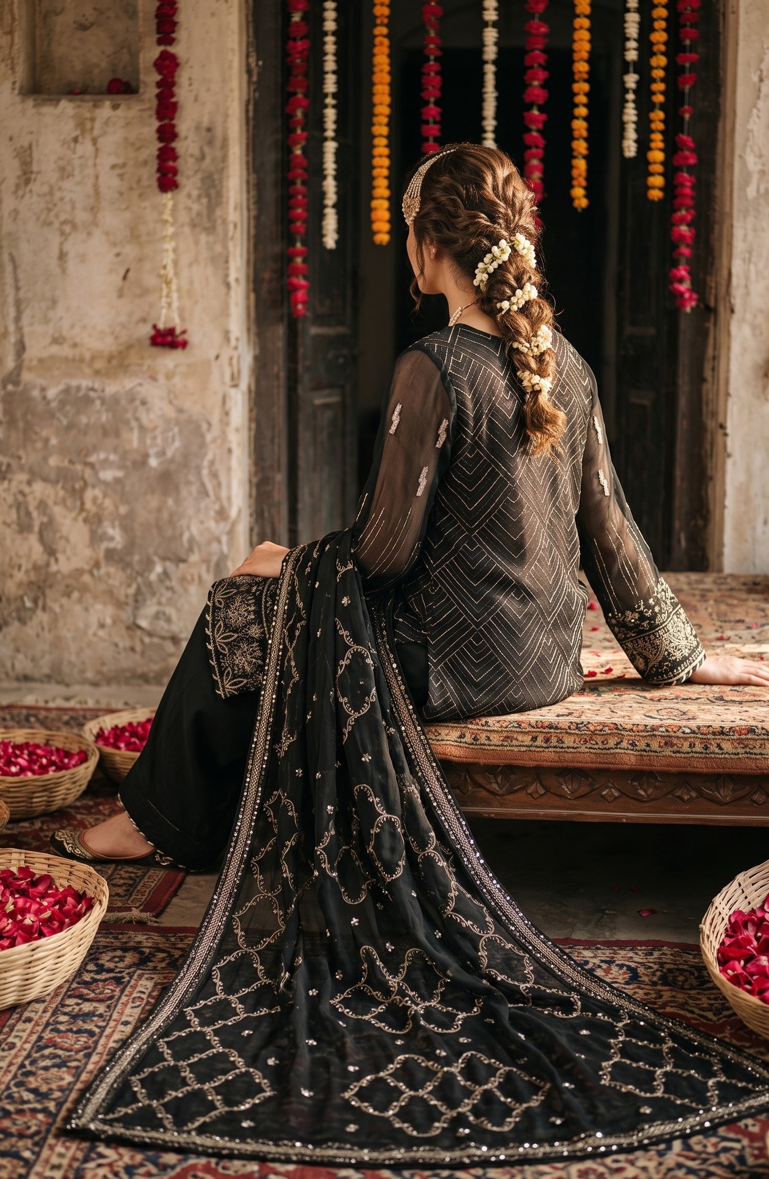 Darbaar-e-Ishq by Amna Khadija Embroidered Chiffon Stitched 3 Piece Suit - AKDI-08 - AM26BRT - Black - Festive Collection