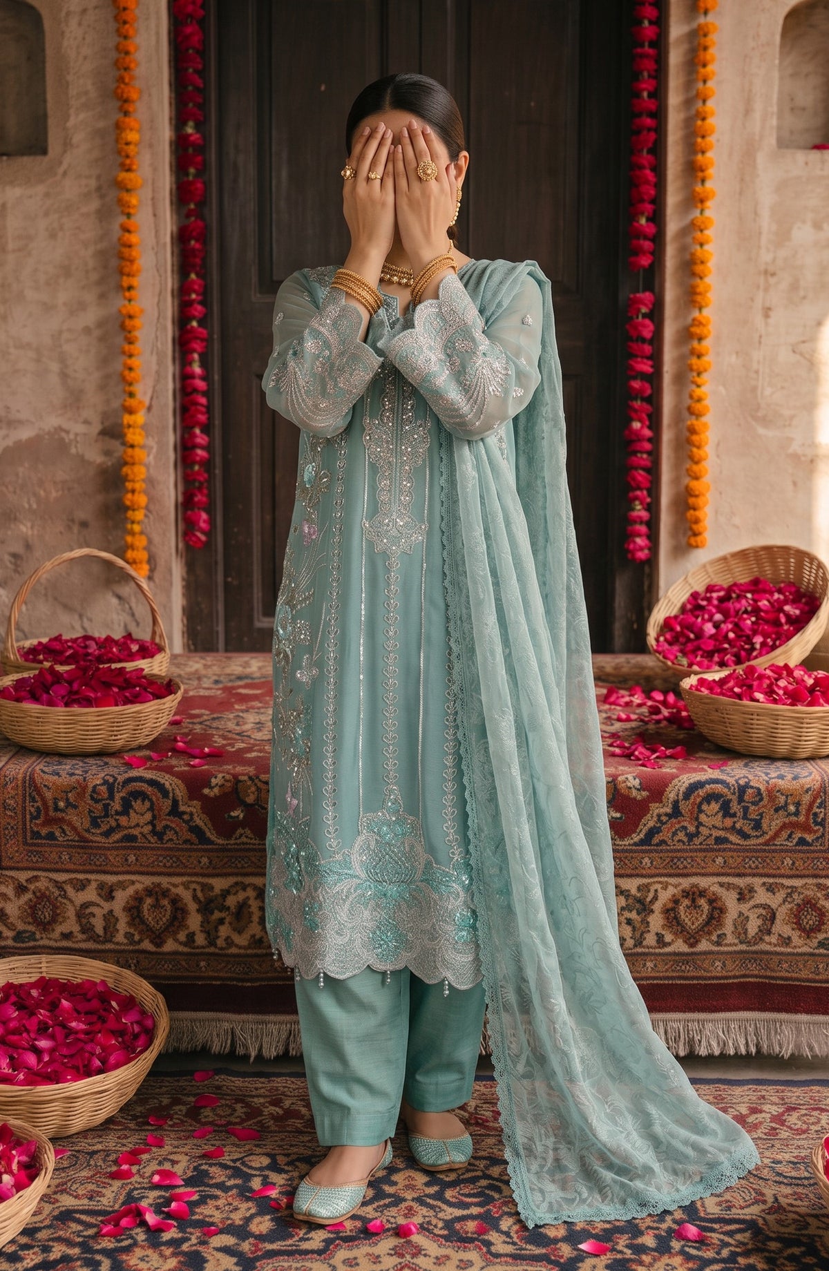 Darbaar-e-Ishq by Amna Khadija Embroidered Chiffon Stitched 3 Piece Suit - AKDI-09 - AM26BRT - Blue - Festive Collection