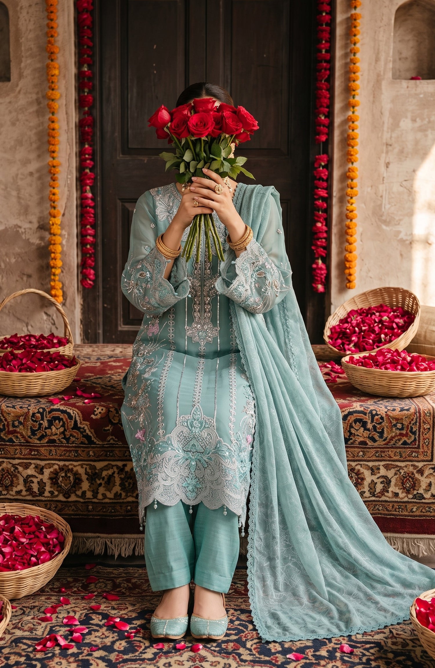 Darbaar-e-Ishq by Amna Khadija Embroidered Chiffon Stitched 3 Piece Suit - AKDI-09 - AM26BRT - Blue - Festive Collection