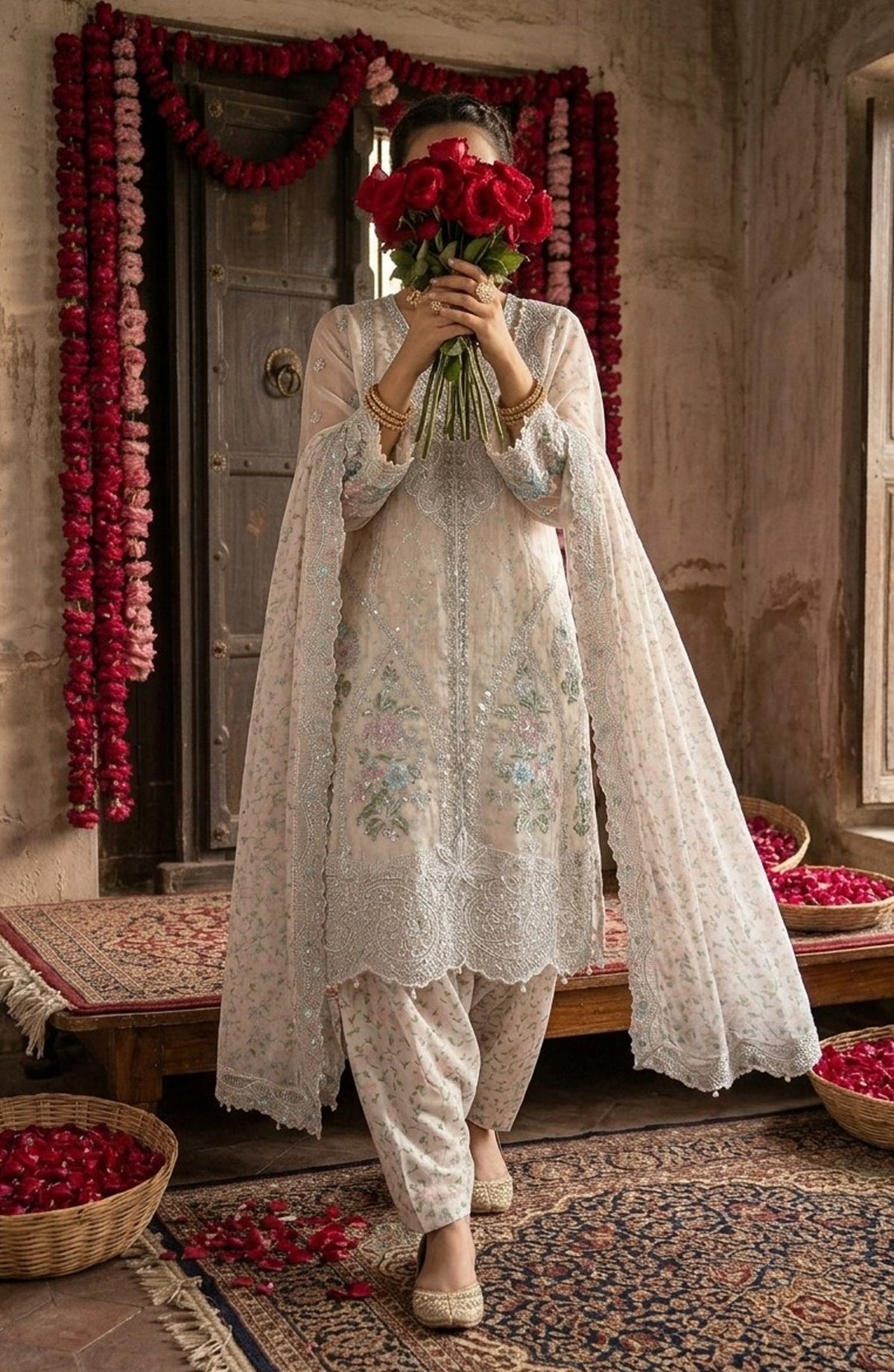 Darbaar-e-Ishq by Amna Khadija Embroidered Chiffon Stitched 3 Piece Suit - AKDI-10 - AM26BRT - Skin - Festive Collection