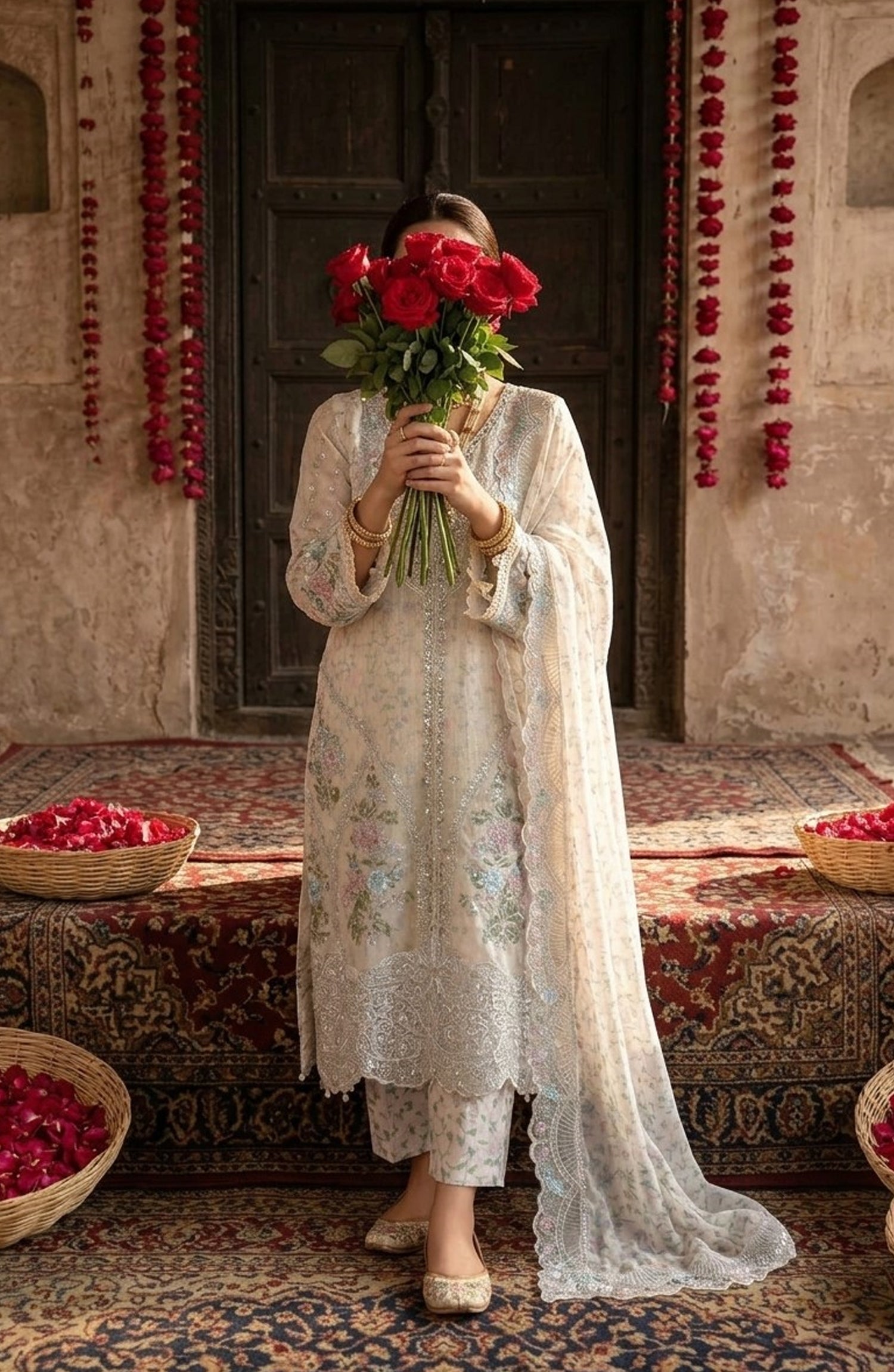 Darbaar-e-Ishq by Amna Khadija Embroidered Chiffon Stitched 3 Piece Suit - AKDI-10 - AM26BRT - Skin - Festive Collection