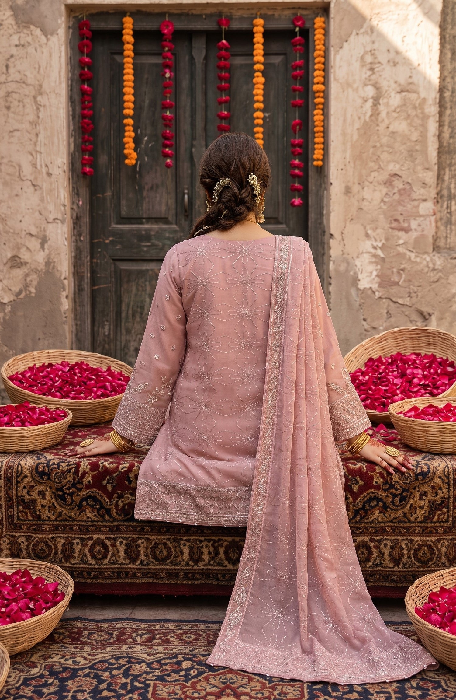 Darbaar-e-Ishq by Amna Khadija Embroidered Chiffon Stitched 3 Piece Suit - AKDI-12 - AM26BRT - Pink - Festive Collection