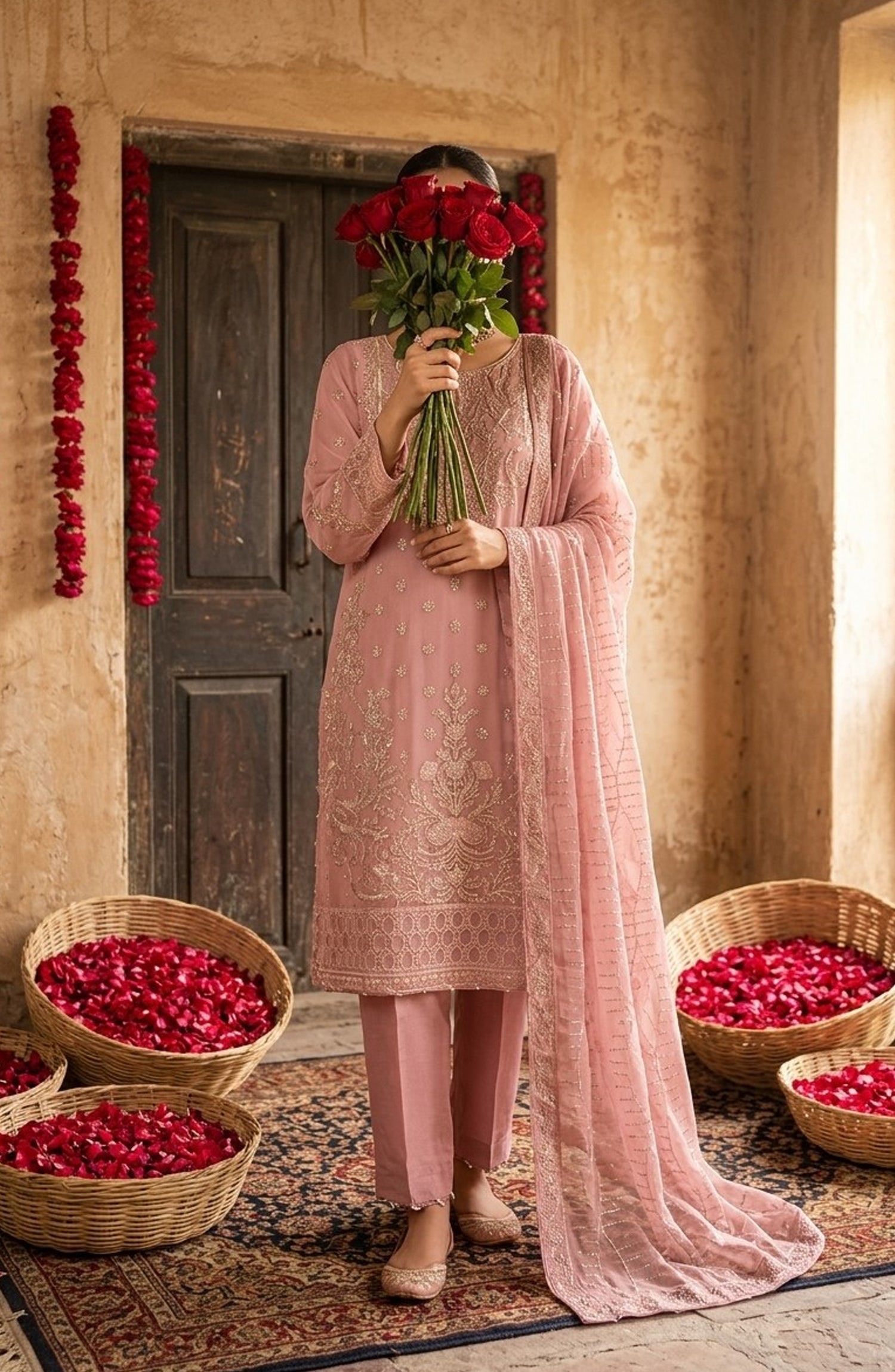 Darbaar-e-Ishq by Amna Khadija Embroidered Chiffon Stitched 3 Piece Suit - AKDI-12 - AM26BRT - Pink - Festive Collection