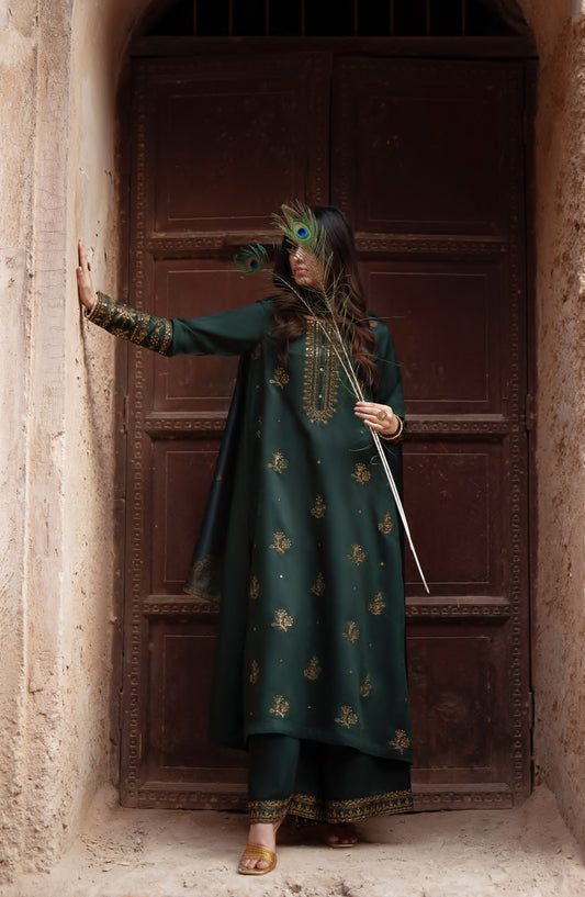 Darbar by Casual Lite Premium Embroidered Silk Viscose Stitched 3 Piece Suit - Jahanara - CL26DRB - Green - Festive Collection