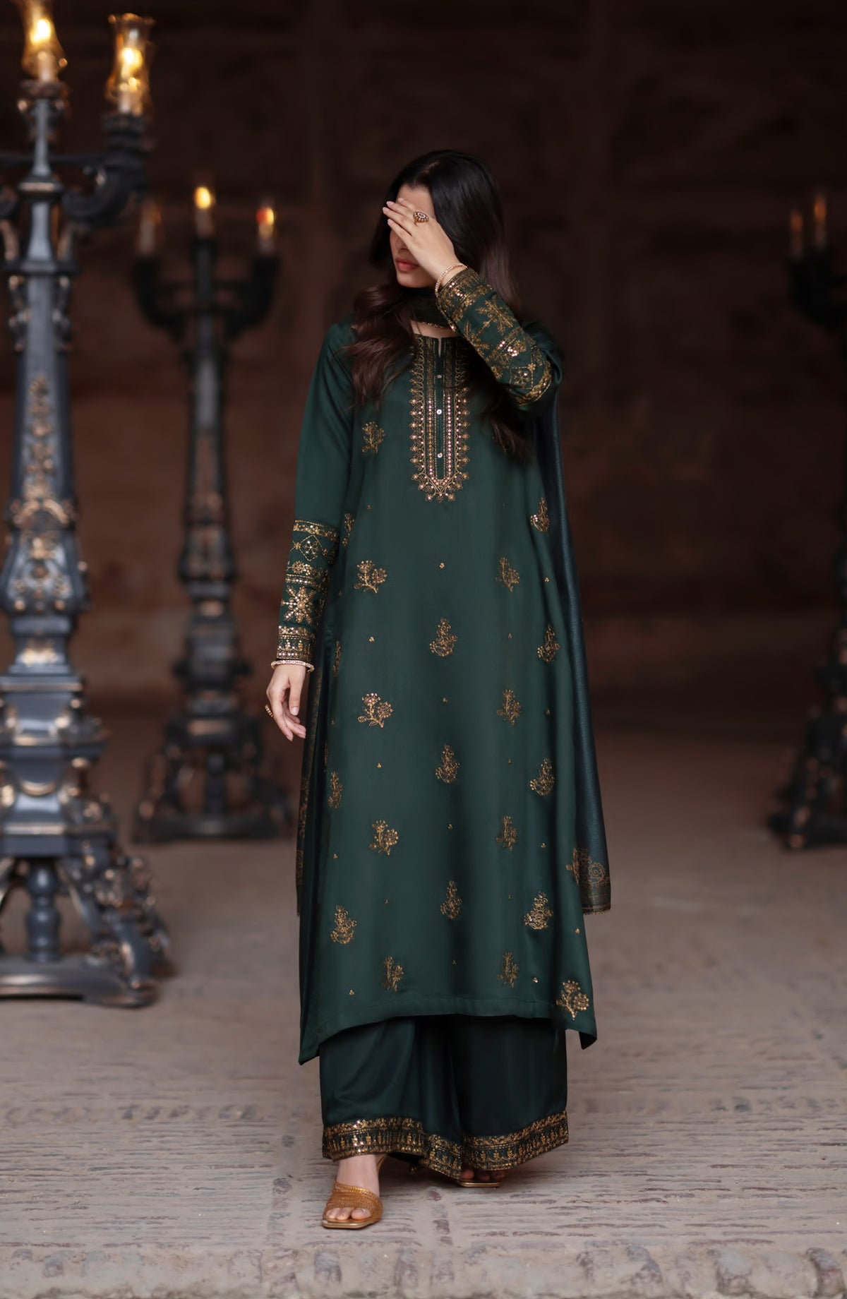 Darbar by Casual Lite Premium Embroidered Silk Viscose Stitched 3 Piece Suit - Jahanara - CL26DRB - Green - Festive Collection