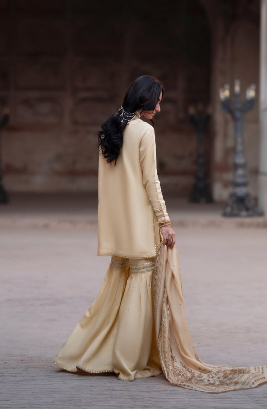 Darbar by Casual Lite Premium Embroidered Silk Viscose Stitched 3 Piece Suit - Noor-e-Darbar - CL26DRB - Fawn - Festive Collection