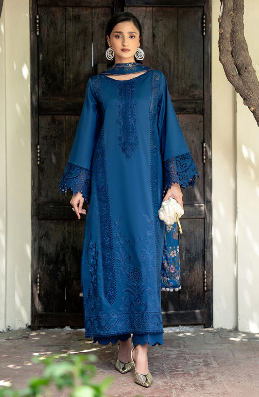 Dareen by Izel Embroidered Lawn Unstitched 3 Piece Suit - 09 Mehrnaz - ZL26DR - Blue - Summer Collection