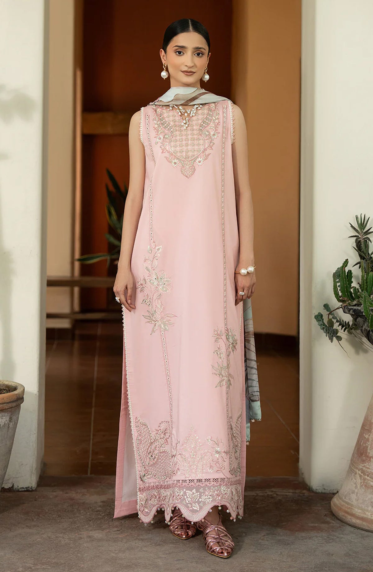 Dareen by Izel Embroidered Lawn Unstitched 3 Piece Suit - 06 Hooriya - ZL26DR - Pink - Summer Collection