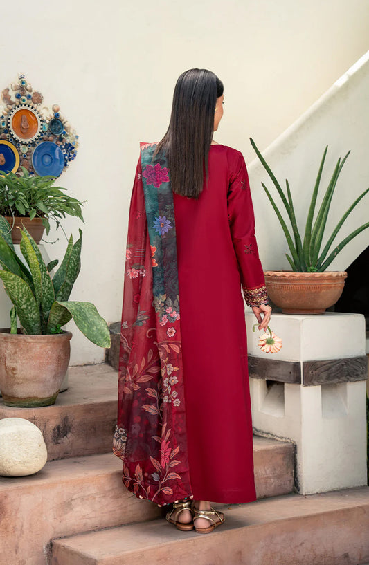 Dareen by Izel Embroidered Lawn Unstitched 3 Piece Suit - 04 Mahrosh - ZL26DR - Red - Summer Collection