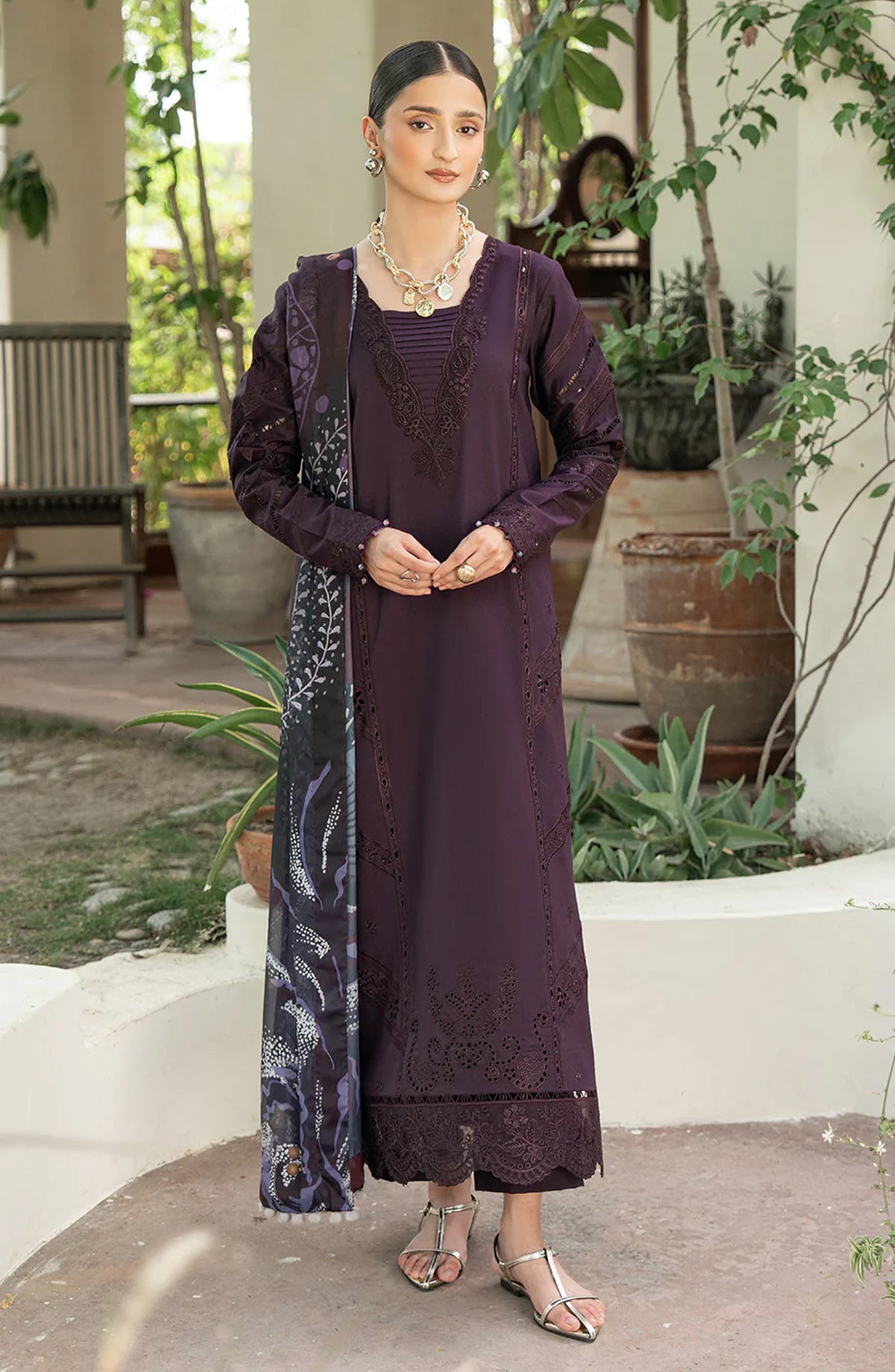 Dareen by Izel Embroidered Lawn Unstitched 3 Piece Suit - 03 Mahjabeen - ZL26DR - Purple - Summer Collection