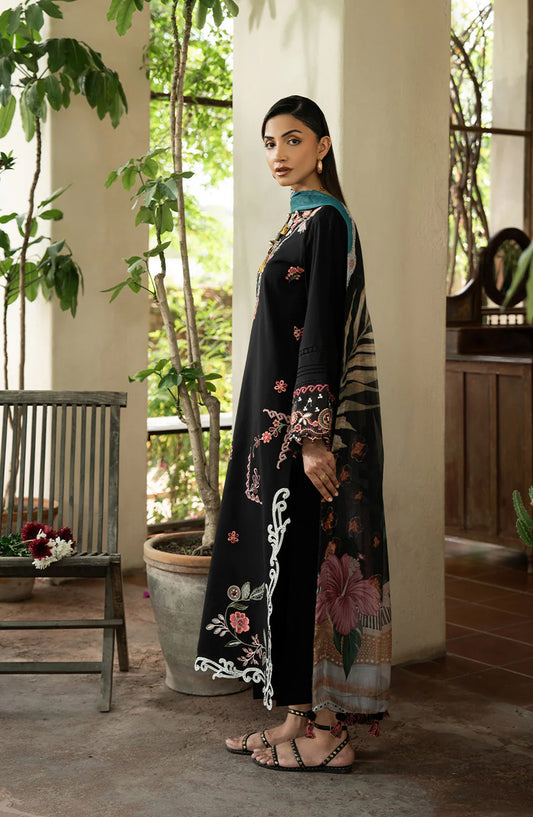Dareen by Izel Embroidered Lawn Unstitched 3 Piece Suit - 01 Zimal - ZL26DR - Black - Summer Collection
