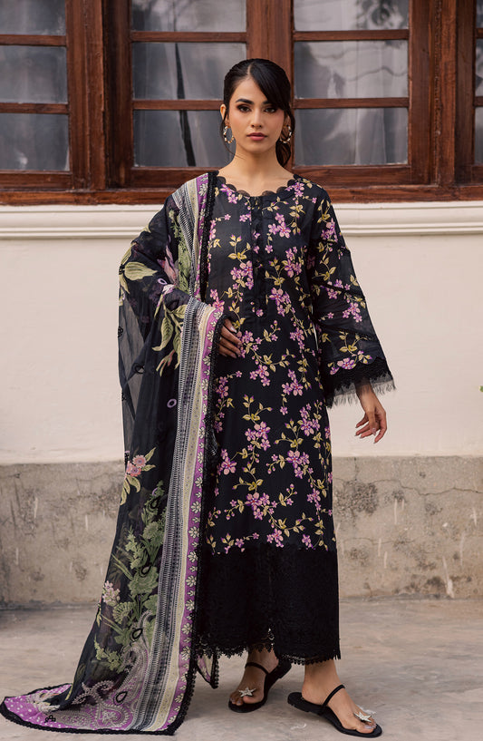 Daria Basics Embroidered Lawn Unstitched 3 Piece Suit - DA-25 - DR26BS - Black - Summer Collection