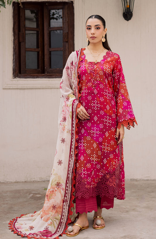 Daria Basics Embroidered Lawn Unstitched 3 Piece Suit - DA-24 - DR26BS - Red - Summer Collection