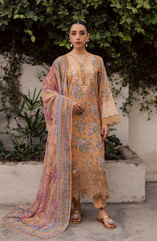 Daria Basics Embroidered Lawn Unstitched 3 Piece Suit - DA-22 - DR26BS - Orange - Summer Collection