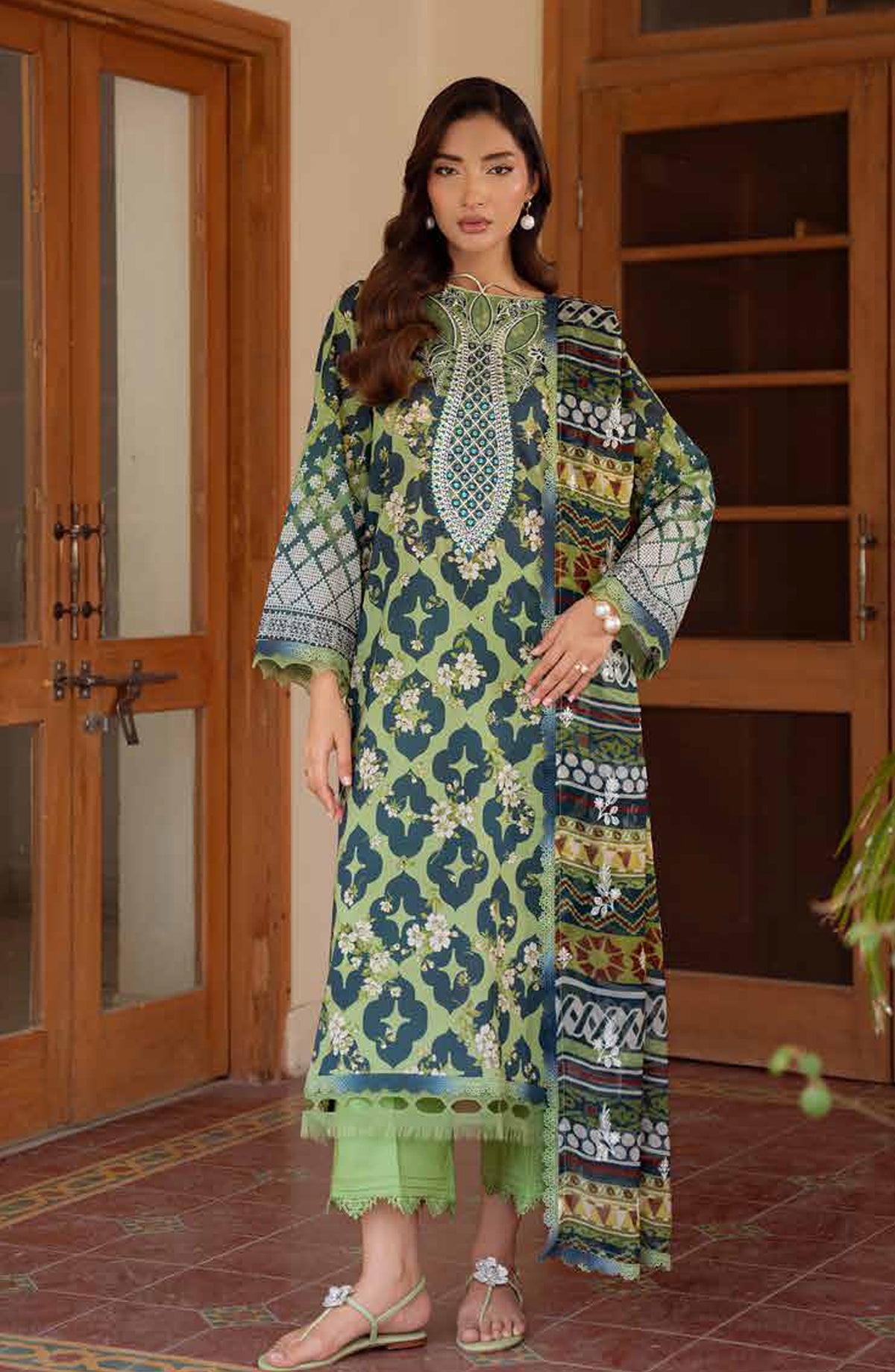 Daria Embroidered Lawn Unstitched 3 Piece Suit - DA-37 - DR26RM - Green - Ramadan Collection